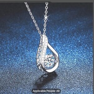 .925 Silver Water Drop Diamond Pendant Necklace In Gift Box